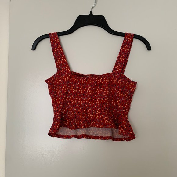 Red Floral Ruffly Tank Top - Picture 2 of 2
